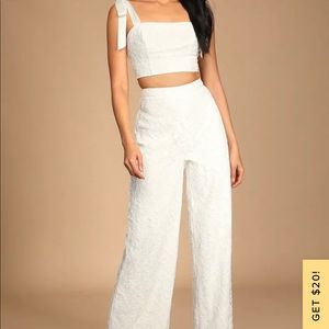 White Lulus 2 piece jumpsuit worn once! Freshly dry cleaned. Size Large